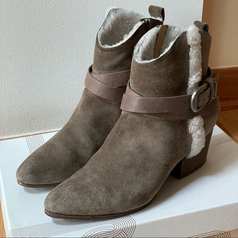 Belle by Sigerson Morrison Laica Gray Suede  Faux Fur Lined Booties size 7.5B - Picture 14 of 16